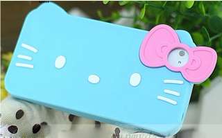 Skyblue Hello Kitty With Bow Silicone Soft Case Cover For i Phone 4 4G 