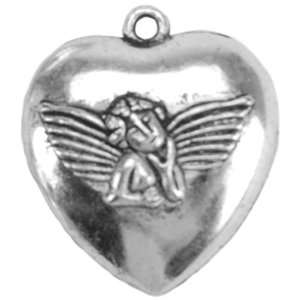  Blue Moon Angel Metal Charms, Heart Angel, Antique Silver 