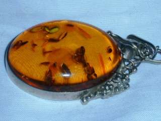 ENORMOUS STERLING AMBER PENDANT  JUST FULL OF INCLUSIONS http//www 