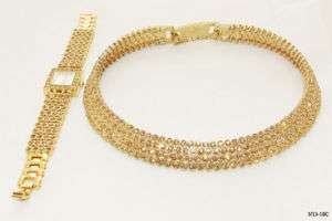 SUZANNE SOMMERS EMPRESS GOLDEN CRYSTAL GOLDTONECHOKER NECKLACE & WATCH 