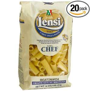 Lensi Pasta Chef Rigatoni, 16 Ounce Paper Bags (Pack of 20)  