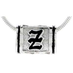 Hawaiian Theme Sterling Silver Black Enamel, Initial Z Barrel Bead 