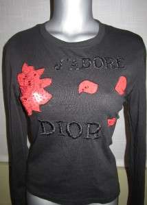 RARE Vintage Christian Dior JAdore Black Sequins Long Sleeve Shirt 