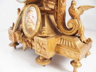 Antique 19th c French Japy Freres twin cherub gilt & porcelain mantel 