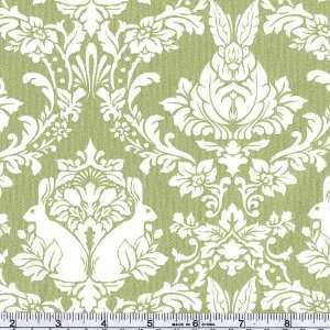  45 Wide Full Moon Forest Rabbit Damask Green Fabric By 