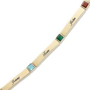  Mothers Name and Square Birthstone Bar Bracelet Jewelry