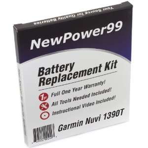  Battery Replacement Kit for Garmin Nuvi 1390T with 