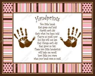 Pink & Brown Stripes Babys First Handprints with Poem  