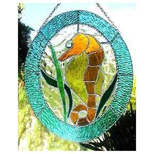  Stained Glass Nautical Seahorse Suncatcher   10 x 12 