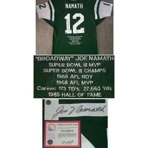 Signed Joe Namath Uniform   Green tb Stat  Sports 
