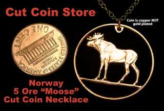 Norway Bull Moose Cut Out Coin Necklace Norwegian Norge Pendant Copper 