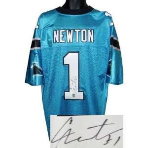  Autographed Cam Newton Jersey   Blue Reebok Premier EQT 