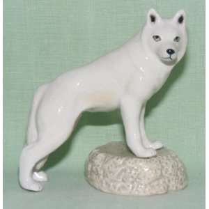  WOLF White stands on Tree Stump MINIATURE New Porcelain (2 