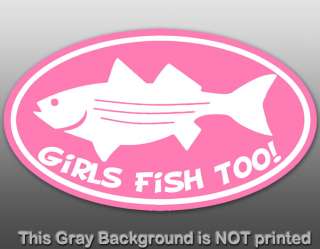Oval PINK Girls Fish Too Sticker   decal fishing love   