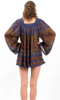   Gauze Crochet Metallic Hippie Bell Slv Kimono Dress Tunic TOP  