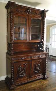 Antique French Hunt Cabinet Hutch Buffet Bookcase~Louis XVI~Dark Oak 