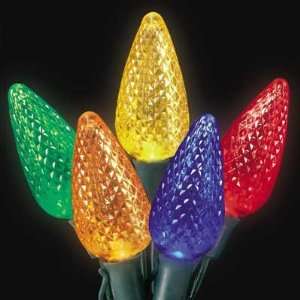  Light Set, Green Wire   Commercial C9 LED Faceted Multicolored (Red 