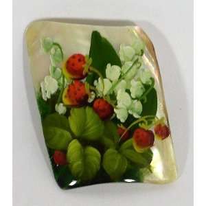   Pearl Hand Painted Pin STRAWBERRY & LILY of the Valley Everything