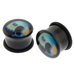 Black Acrylic Peacock Logo Single Flare Plugs with O Ring   2G   Sold 