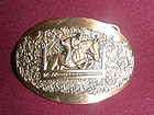   small solid brass engraved 3D belt buckle horse racing steeplechase