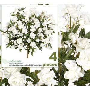   Small Open Rose Silk Flower Bushes _ Cream White