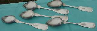 ANTIQUE EARLY AMERICAN 5 FIDDLE BACK STERLING SILVER 5 1/2 SPOONS B H 