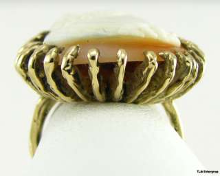 Large Prong Set Carved Shell CAMEO RING   14k Yellow Gold Estate 