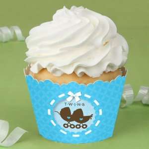  Twin Boy Baby Carriages   Baby Shower Cupcake Wrappers 