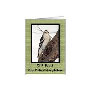 Step Sister And Her Husband Downy Woodpecker Christmas Card Card