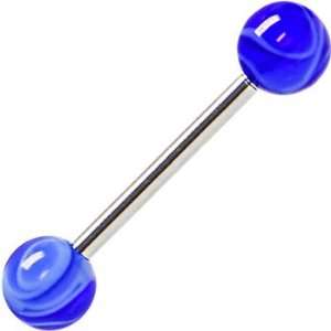   Steel Tongue Ring Piercing Barbell with Blue Marble Balls Everything