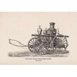 Fifth Size Single Steam Fire Engine Hand Draft 12x18 Giclee on canvas