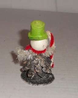 VINTAGE PINECONE SNOWMAN HOLDING A CANDY CANE  