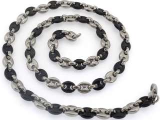 Mens Stainless Steel Polish Black Silver Tone Bracelet Necklace Set 