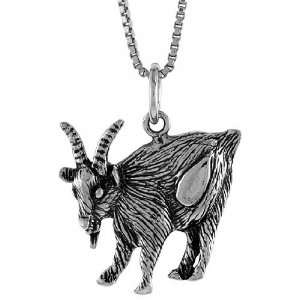 925 Sterling Silver 1 in. (25mm) Goat Pendant (w/ 18 Silver Chain)