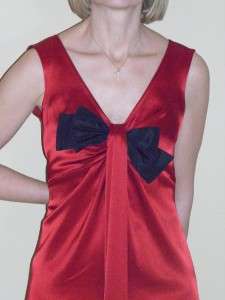 ST. JOHN Ruby Satin Bow Front Contrast Gown Dress 6 NWT  