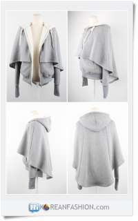 Hi Korean Fashion*Cape Hooded Fleece Jacket Womens Sweatshirt Vintage 