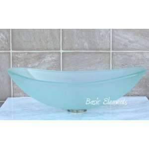 Bathroom Frosted boat Oval Glass Vessel Vanity Sink TB12F (**with free 