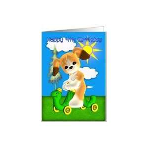  Happy 4th Birthday dog on a caterpillar trike Card Toys & Games