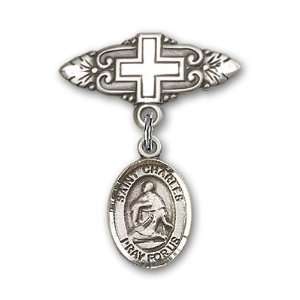   Baby Badge with St. Charles Borromeo Charm and Badge Pin with Cross