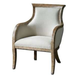 Uttermost 36 Quintus, Armchair Almond Stained, Distressed Solid White 