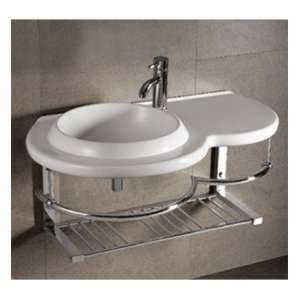   Round Bowl Bathroom Sink with Chrome Shelf and Towel Bar in White