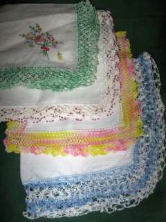 Vintage Ladies Hankies Linen Lace Hand Crochet Tags Lot Handkerchiefs 