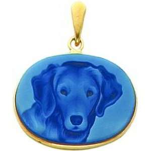  14K Gold Agate Friendly Dog Cameo Pendant Jewelry Jewelry