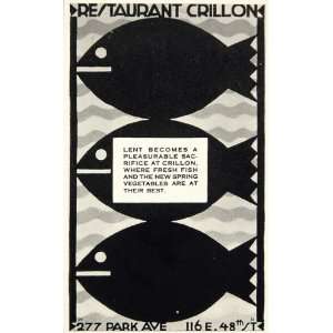  1928 Print Restaurant Crillon Lent Fish Winold Reiss Ad 