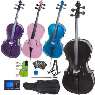 Cecilio Student Black Blue Pink or Purple Cello Outfit  