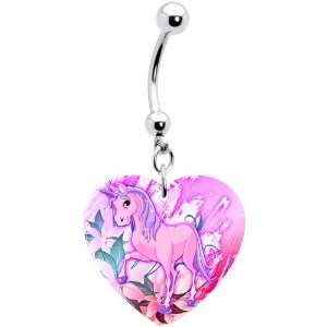  Heart Pink Unicorn Freesia Belly Ring Jewelry