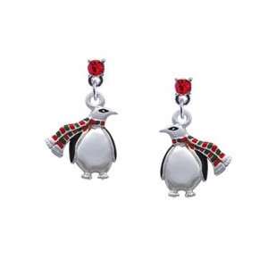  Penguin with Scarf Red Swarovski Charm Earrings (Left or 