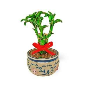   Asian Lucky Potted Bamboo Plant handmade Jeweled Enameled Metal