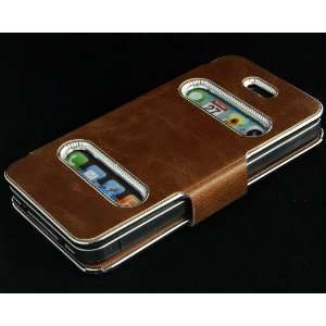   Luxury Generic Chrome Flip PU leather Case Cover for iPhone 4 4G 4S