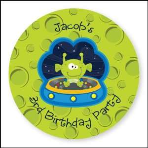  Space Alien   24 Round Personalized Birthday Party Sticker 